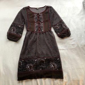 Blue-grey floral paisley peasant dress